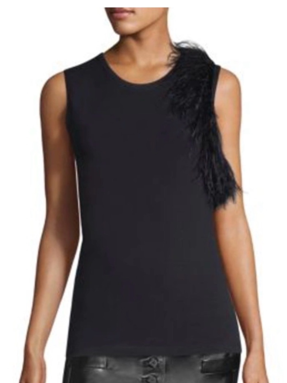NWOT Helmut Lang FEATHER TRIM TANK TOP IN BLACK